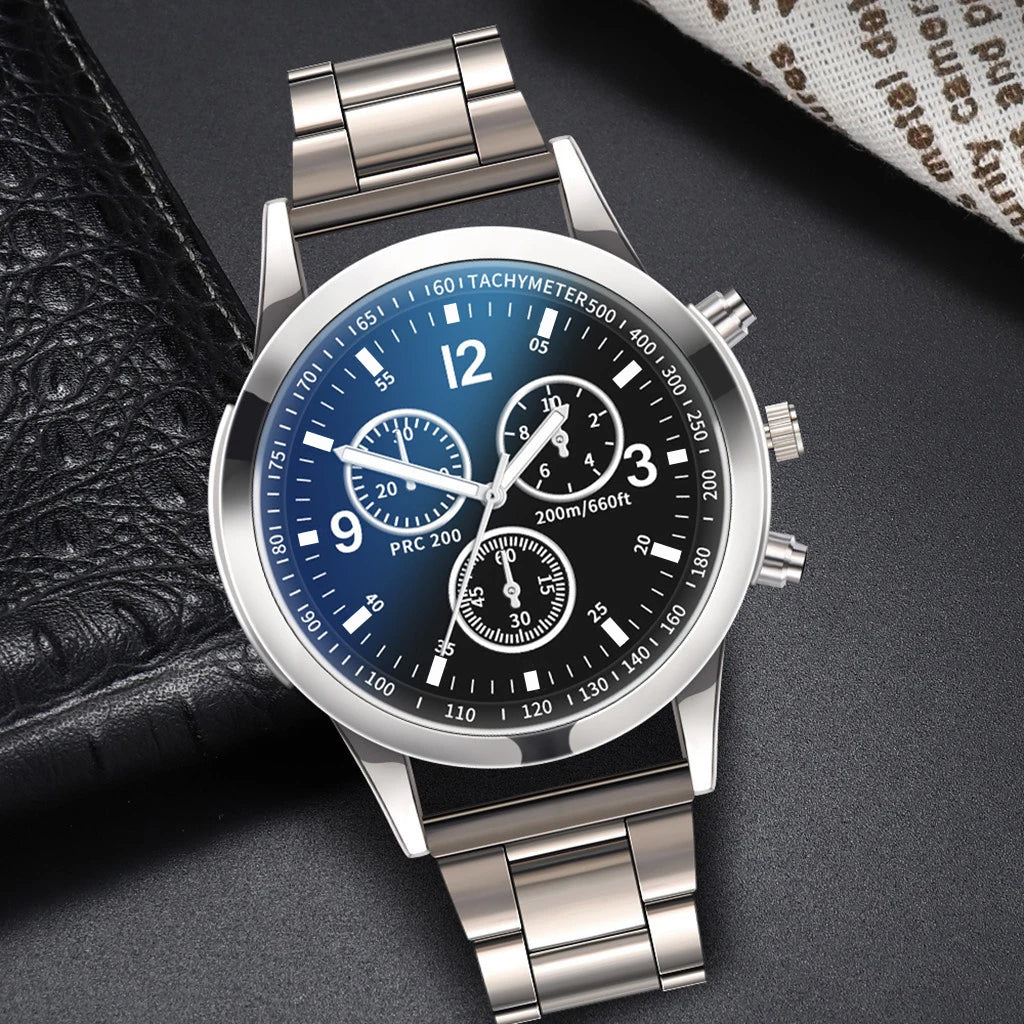 Men's Steel Band Quartz Watch & Bracelet (1-2pcs)