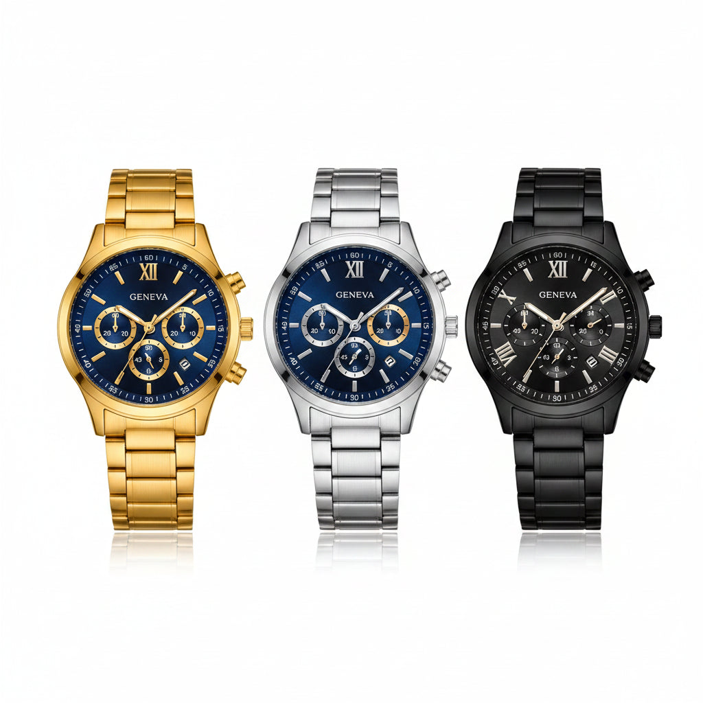 Men's Steel Sport Quartz Watch Set (4pcs)