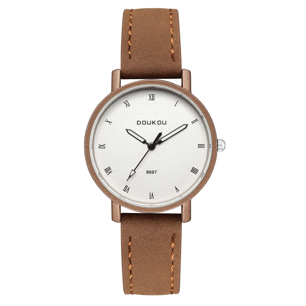 elegant fashion round dial women casual leather watch
