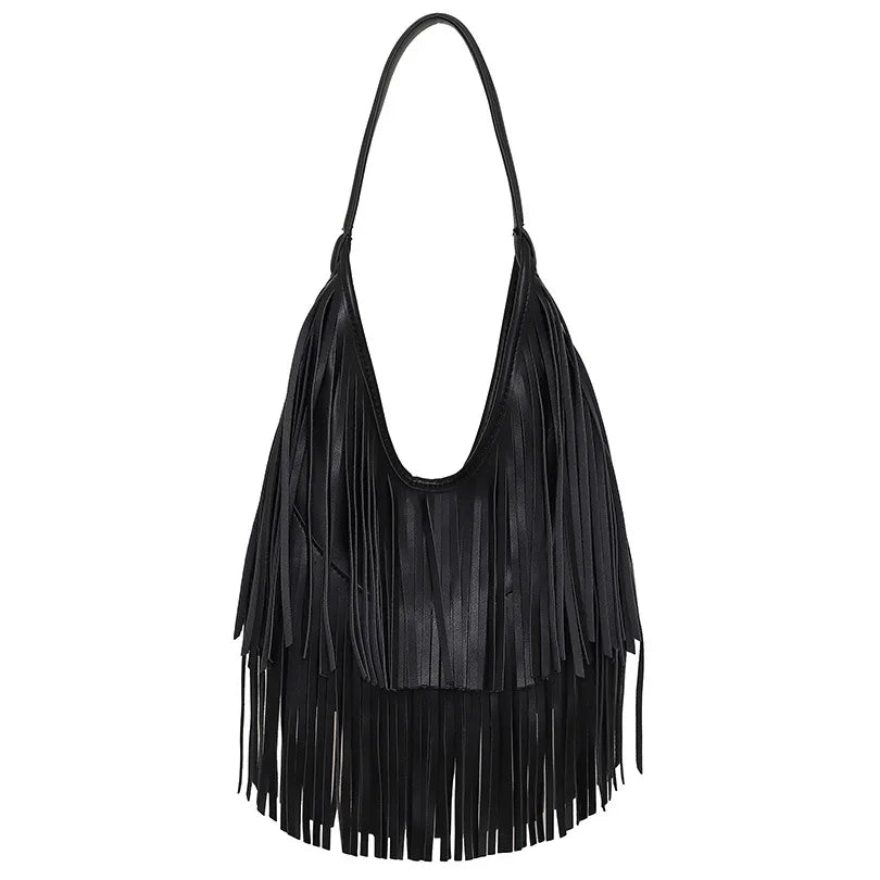 Tassel PU Leather Hobo Bag