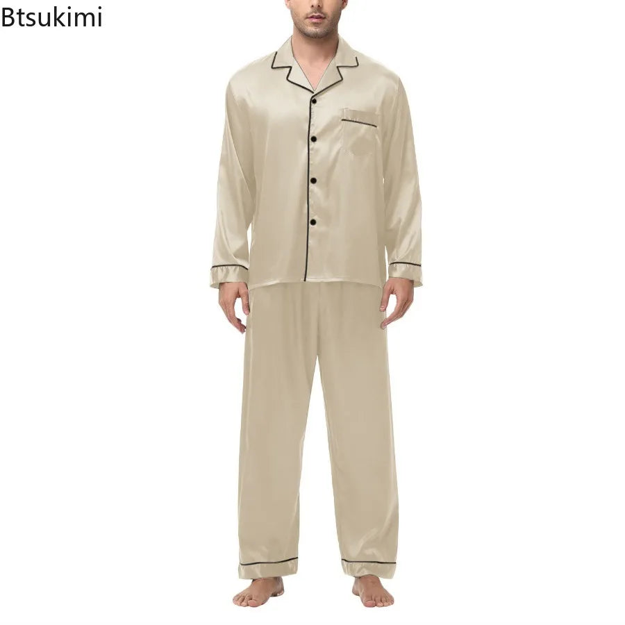 Men's Silk Satin Long Sleeve Pajama Shirt
