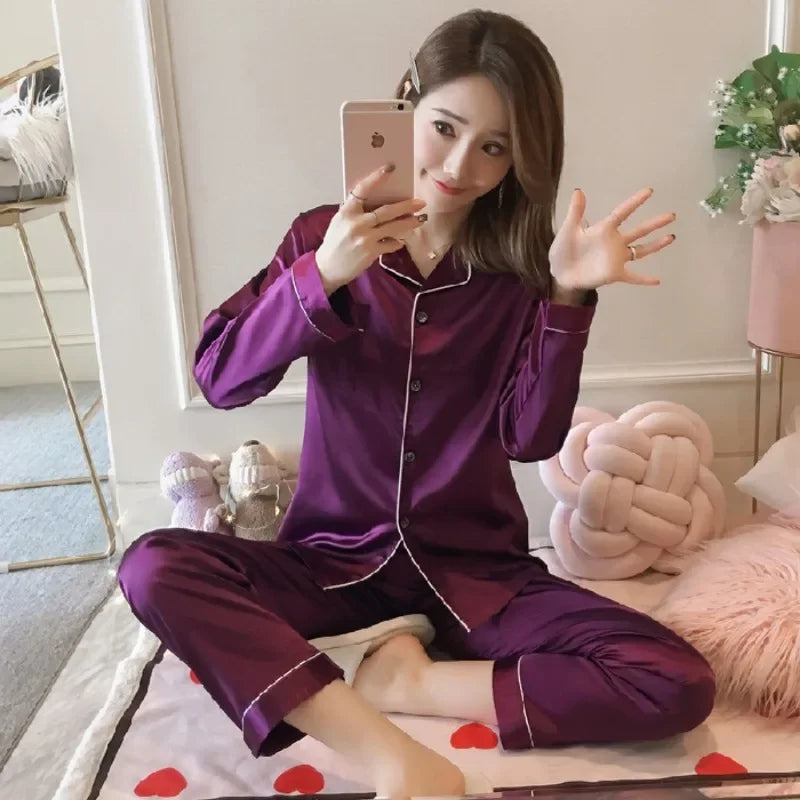 Silk Long-Sleeve Women Pajama Set