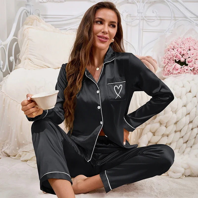 Embroidery Long-Sleeve Pajama Set