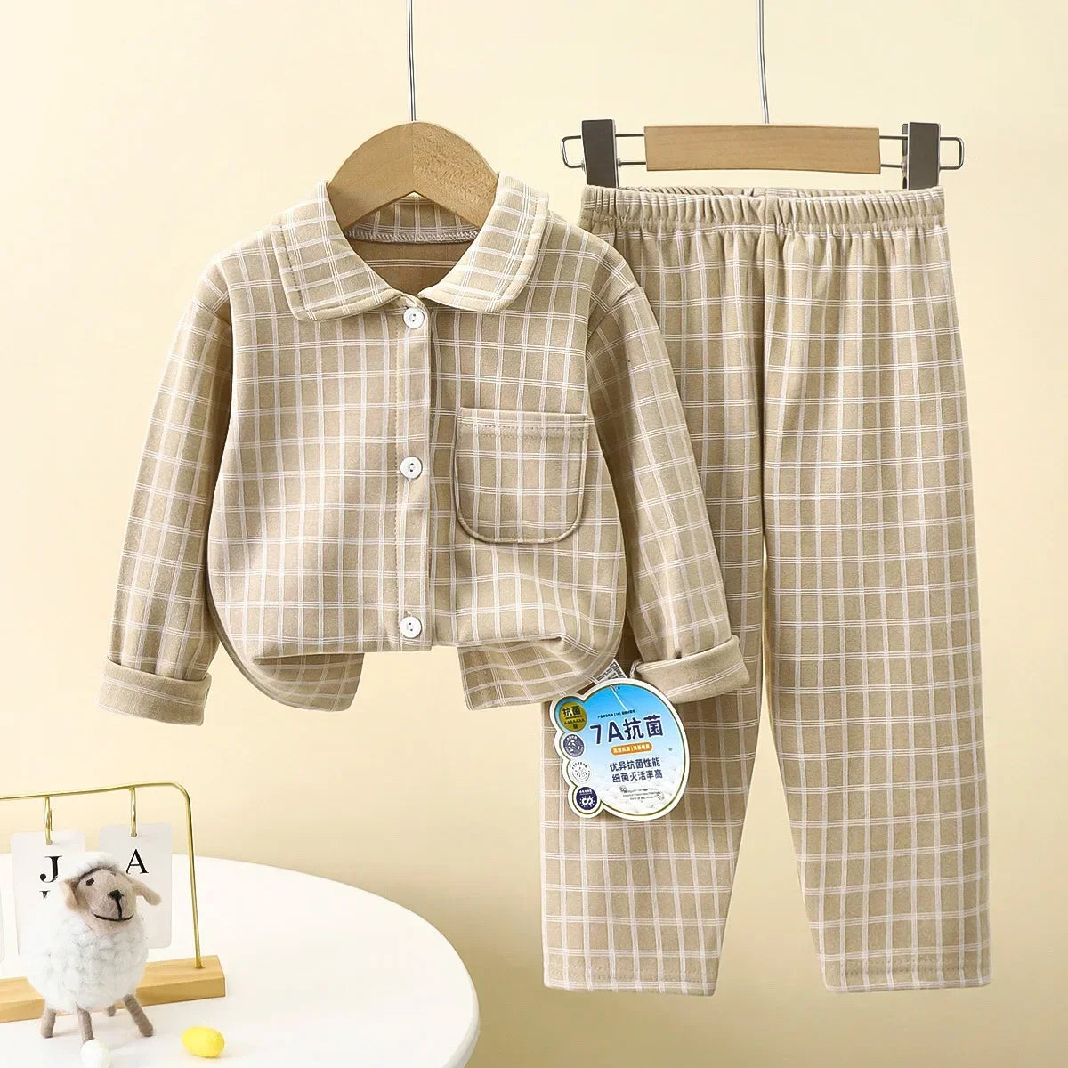 Kids Plaid Lapel Pajama Set