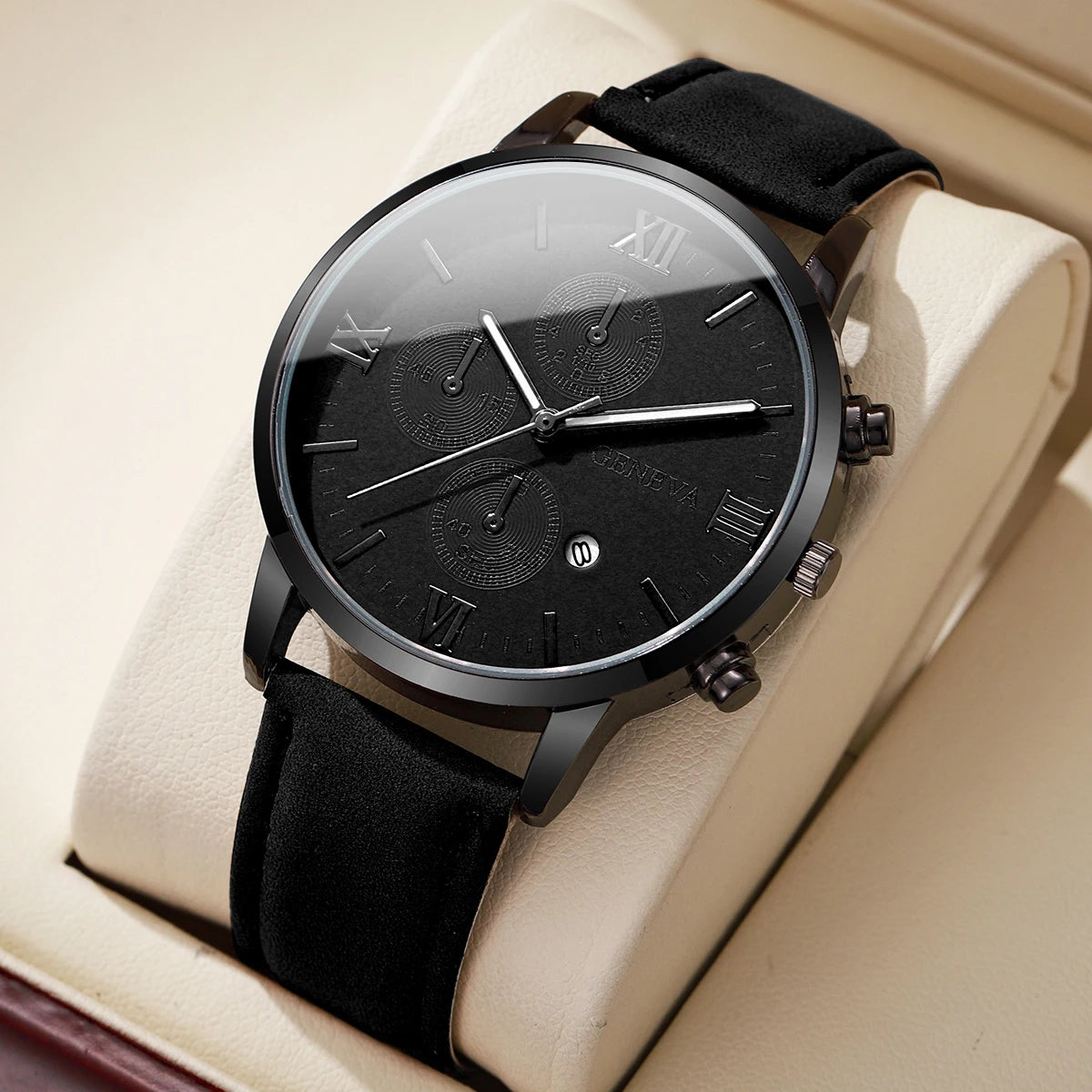 Unisex Leather Calendar Quartz Watch (1-2pcs)