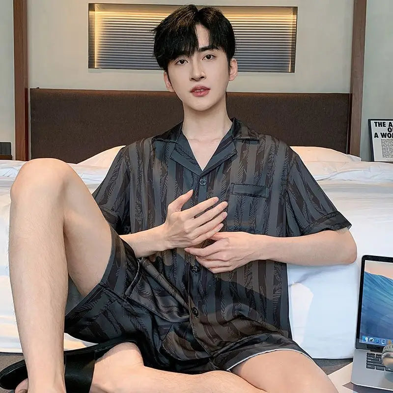 Men's Ice Silk Short Sleeve Pajama Set