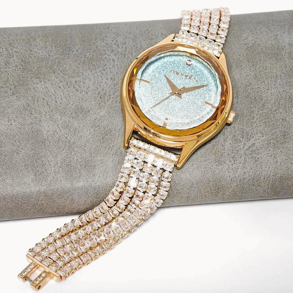 Women's Rose Quartz Diamond Jewelry Watch