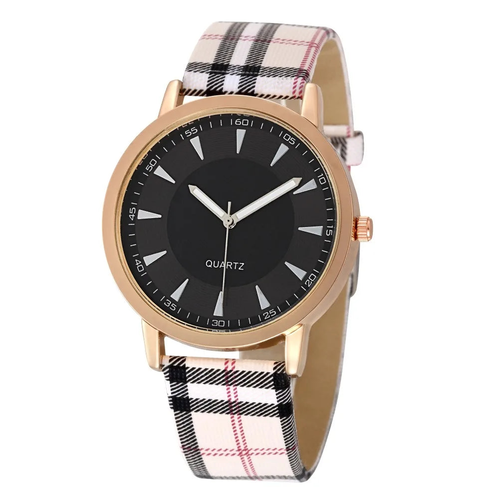 Women's Vintage Plaid Leather Quartz Watch
