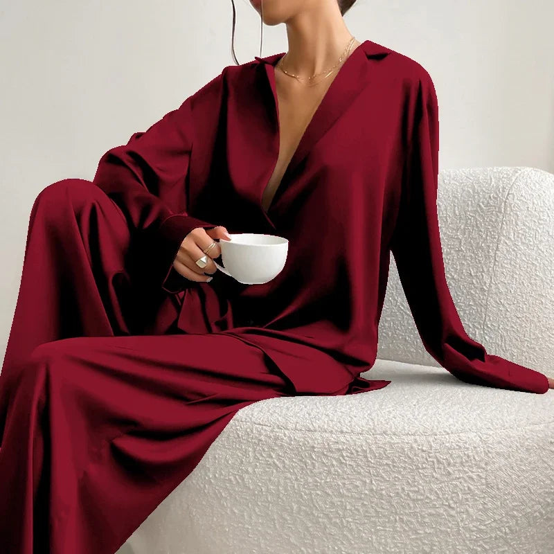 Women's Satin Silk Pajama Set Long Sleeve