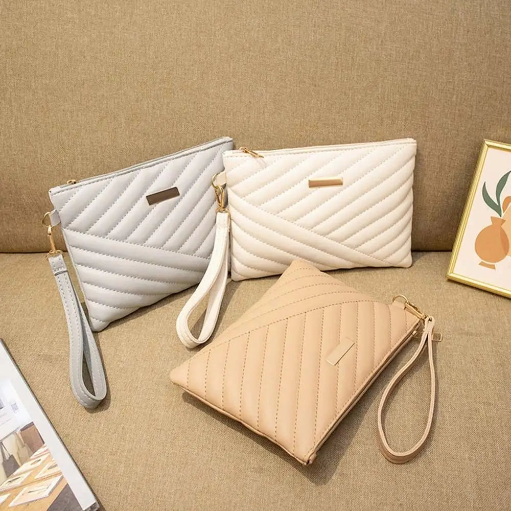 Women's Leather Envelope Wristlet Clutch Bag