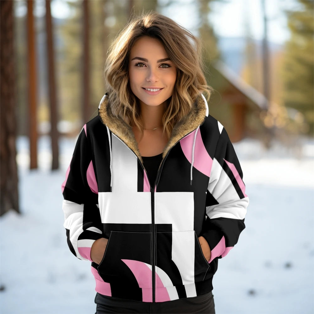 Women's Geometric Hooded Coat
