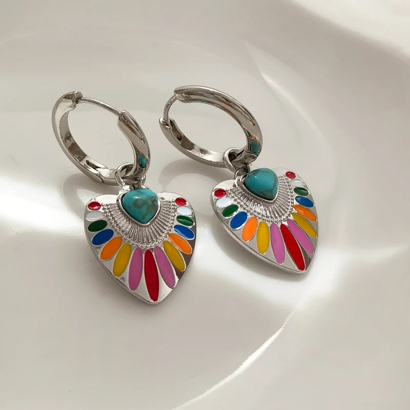 Women's Colorful Heart Dangle Earrings