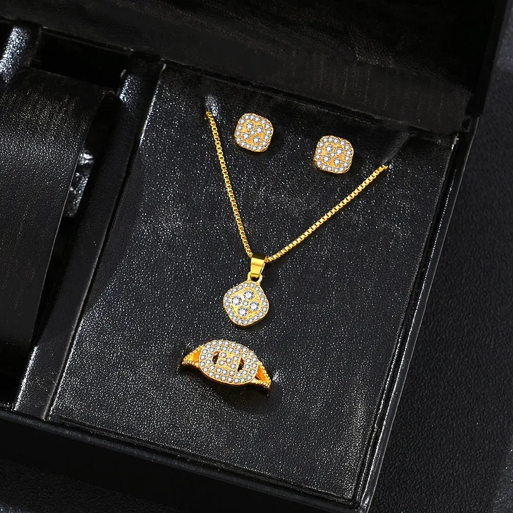 Cube Necklace Earring Ring Set