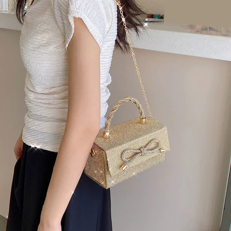 Women's Rhinestone Box Evening Clutch Gold