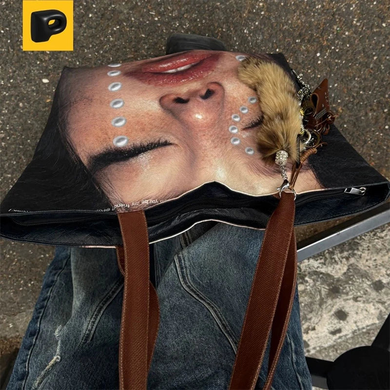 Face Print Large Tote Bag