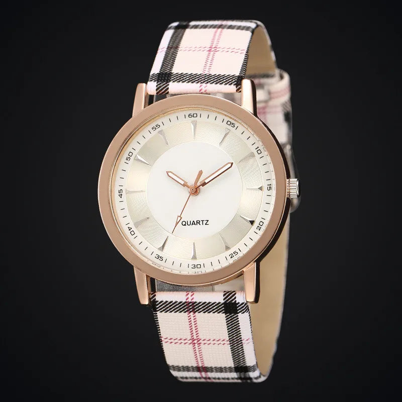 Women's Vintage Plaid Leather Quartz Watch