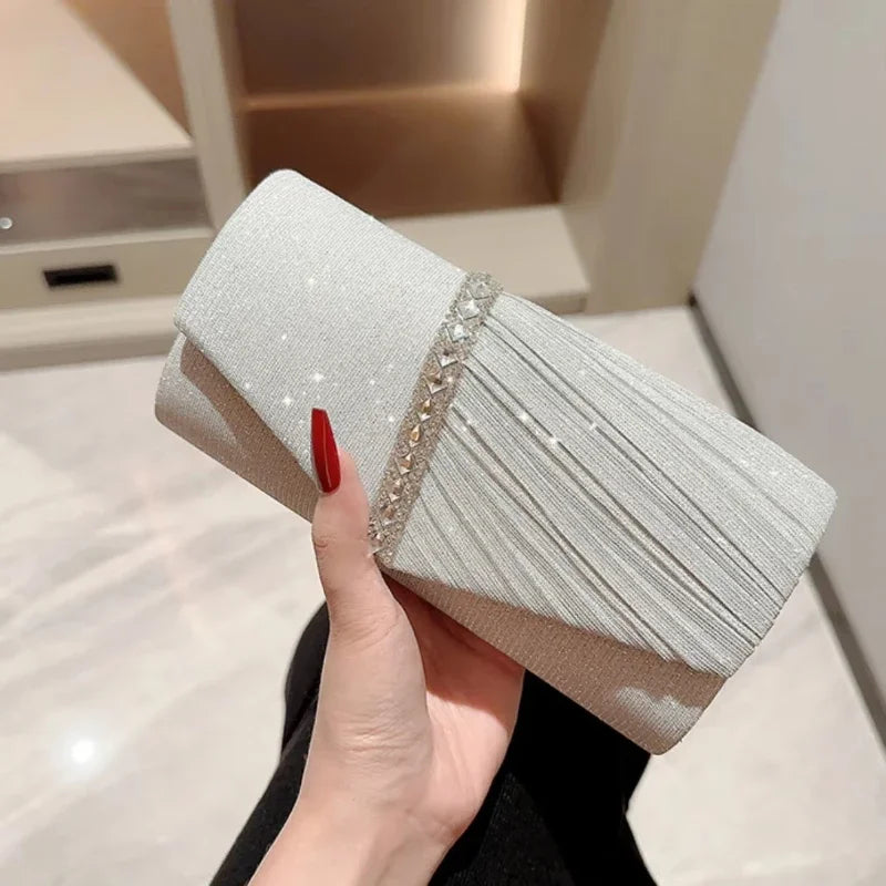 Women's Glitter Silver Envelope Evening Bag