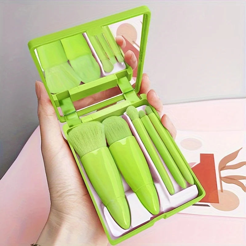 5-Piece Portable Makeup Brush Set Mirror