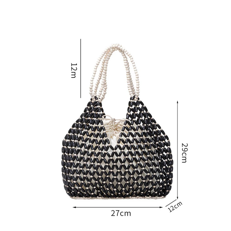 Women's Wooden Bead Bucket Shoulder Bag