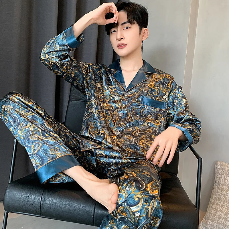 Men's Ice Silk Satin Pajama Set
