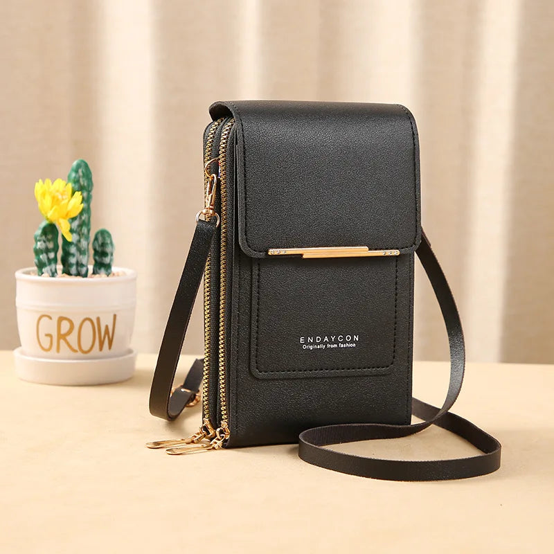 Touch Screen Leather Crossbody Wallet
