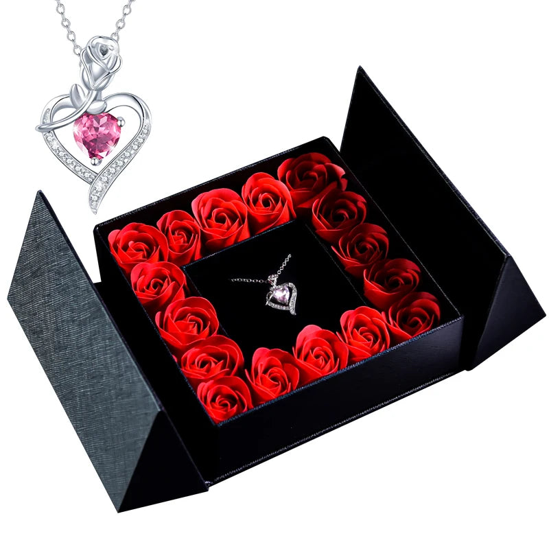 Women's Pendant Necklace Soap Rose Gift Box