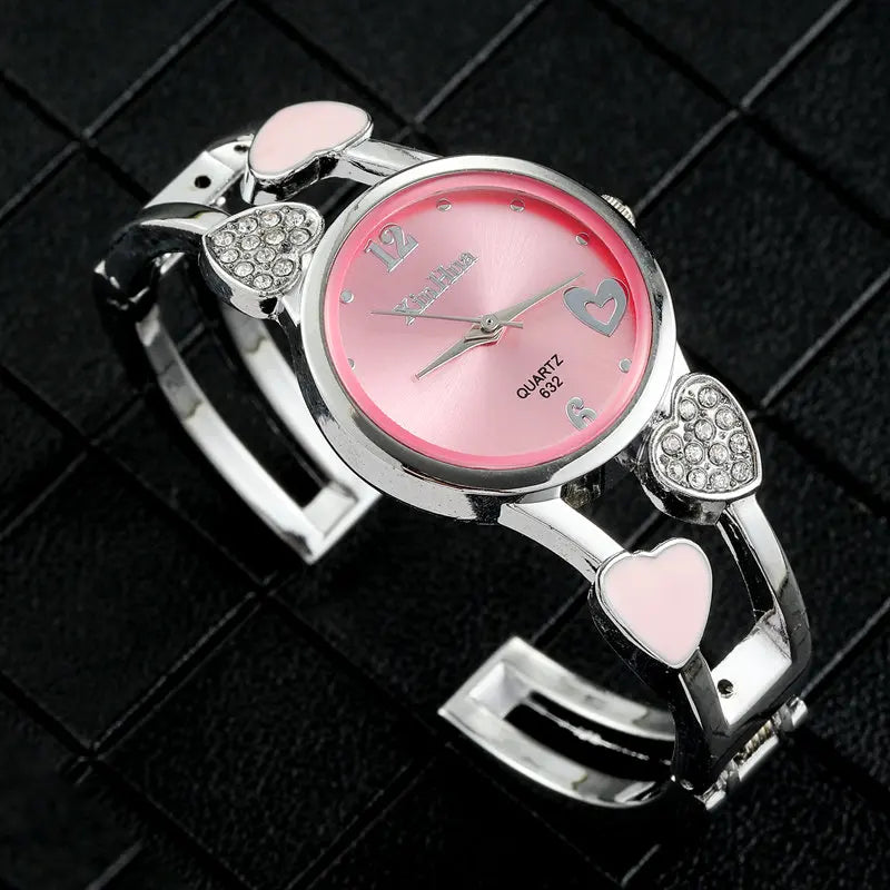 Women's Vintage Heart Crystal Steel Watch