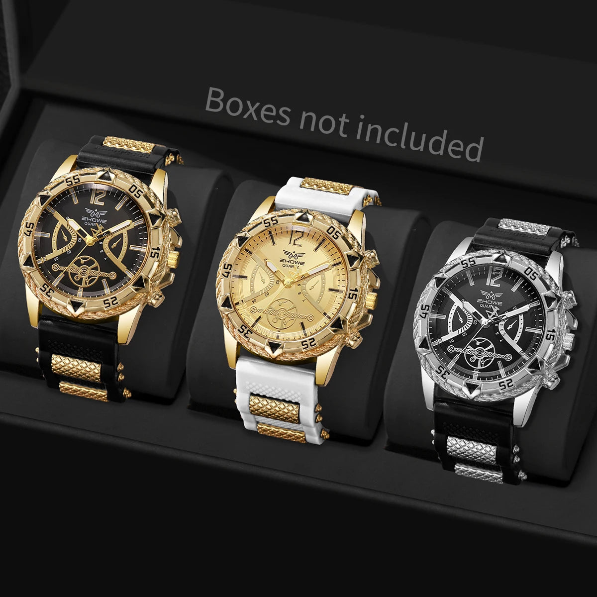 Men's Sports Watch Set with Silicone Band (3pcs)