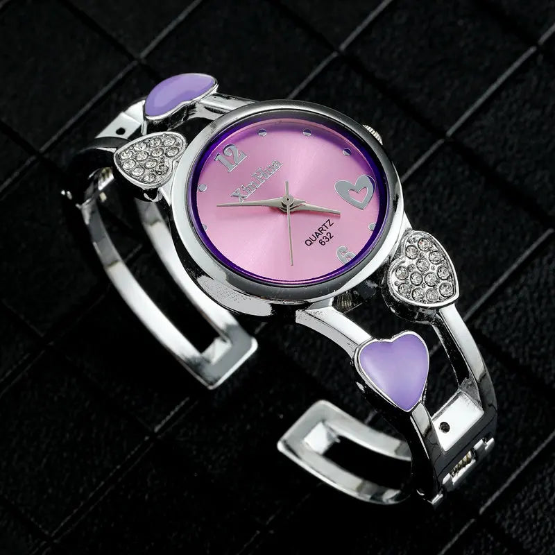 Women's Vintage Heart Crystal Steel Watch