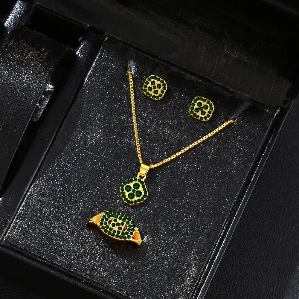 Cube Necklace Earring Ring Set