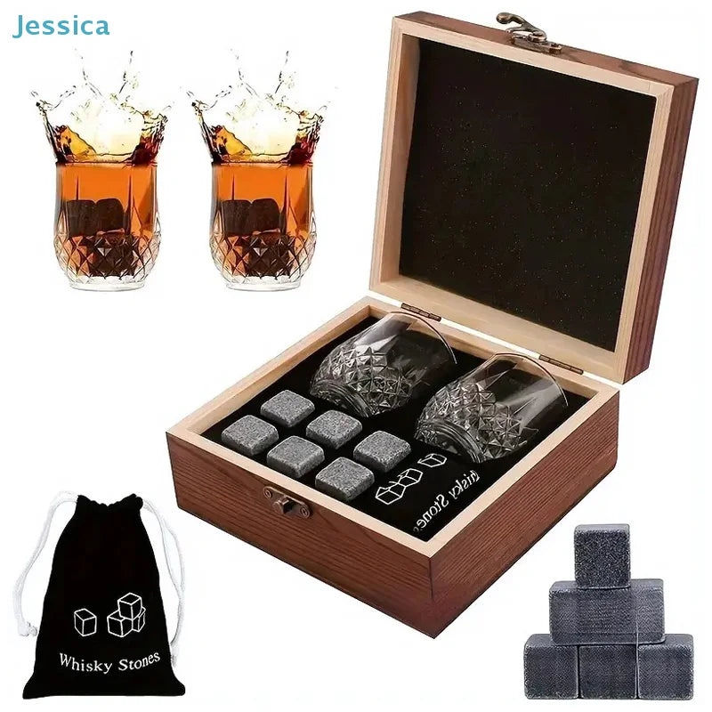 Wooden Whiskey Gift Set Crystal Glass Granite