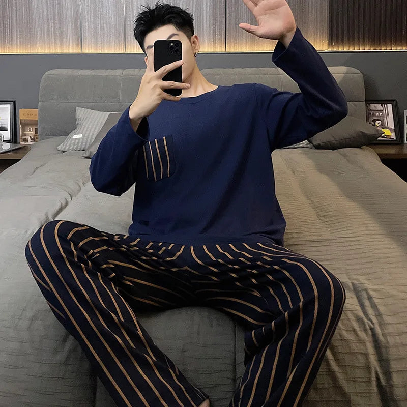 Cotton O-Neck Men Pajama Set
