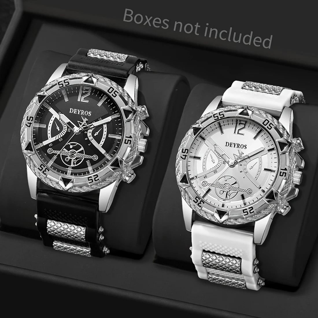 Men's Quartz Watch Set with Silicone Strap (2pcs)