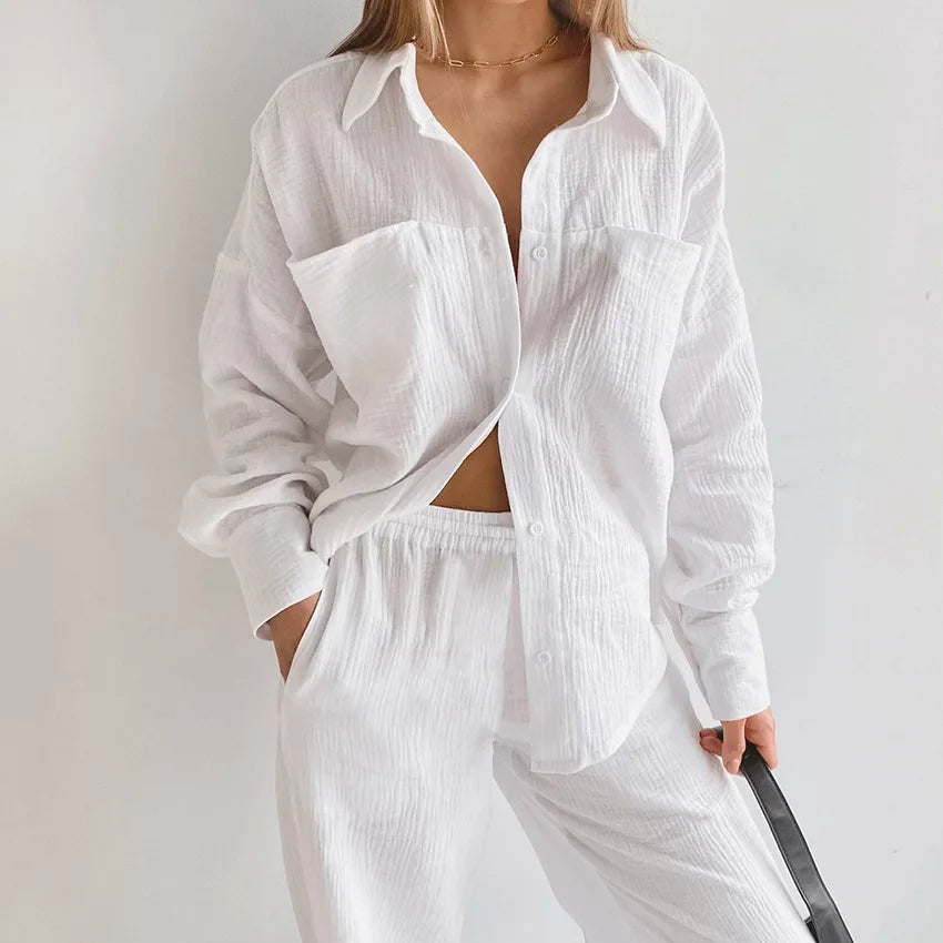 Women's Wide Leg Blouse Pajama Set