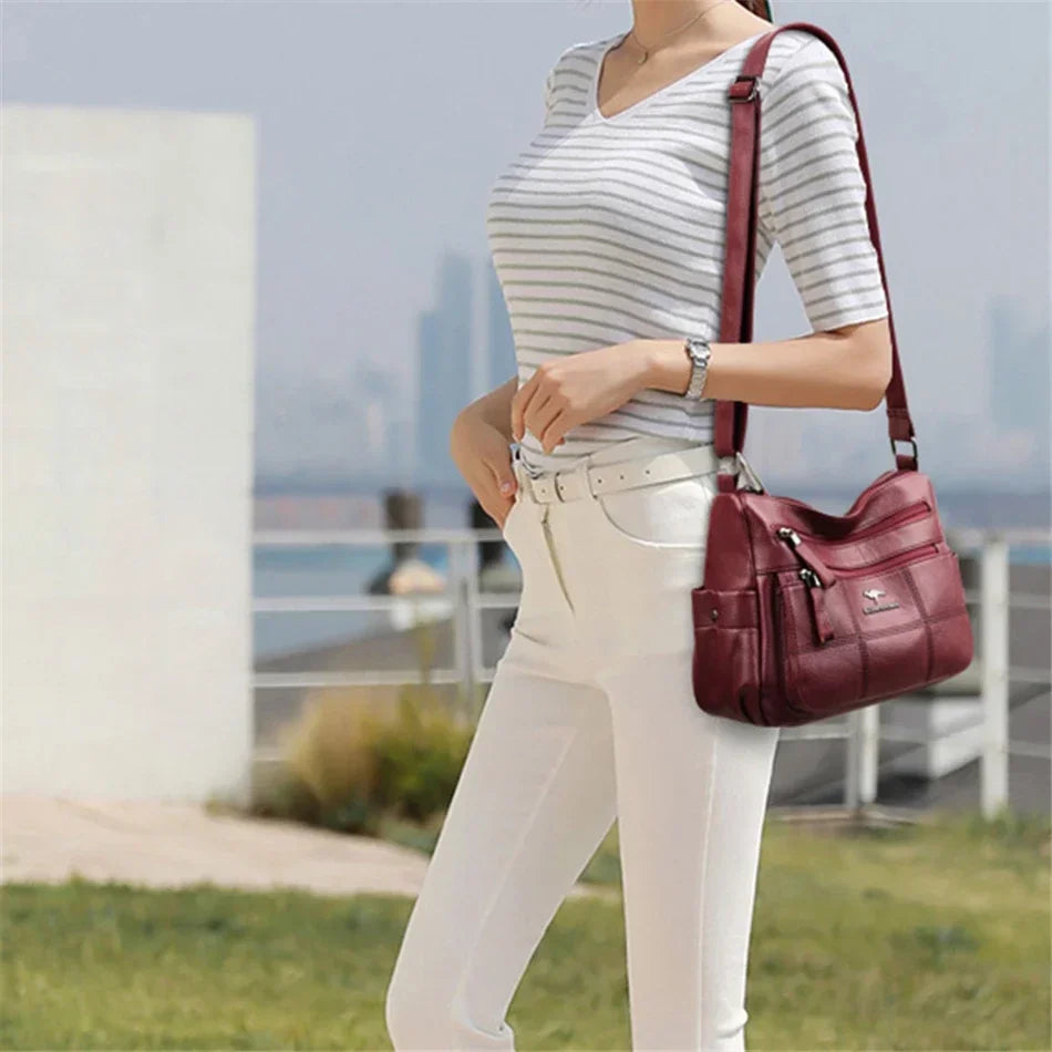 Women's Multi-Pocket Leather Crossbody Bag