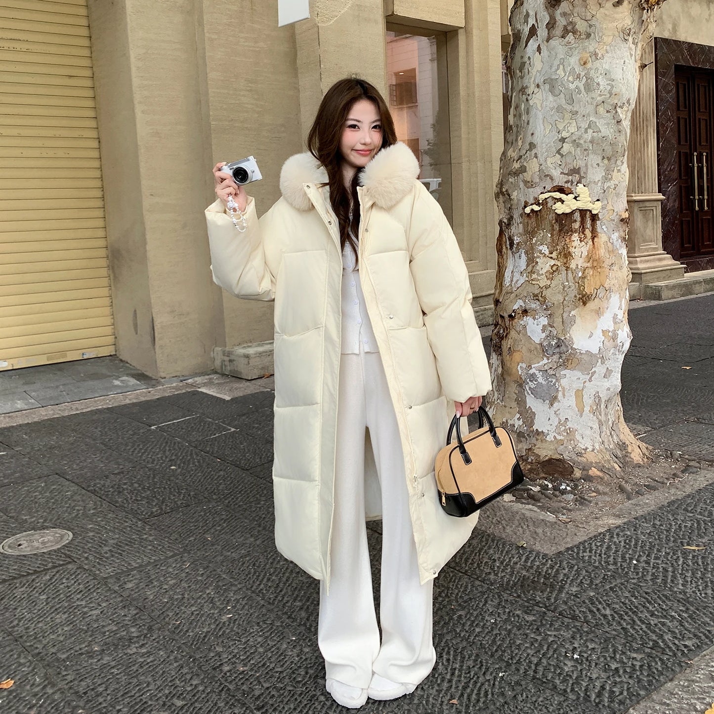 Pink Padded Fur Collar Parka