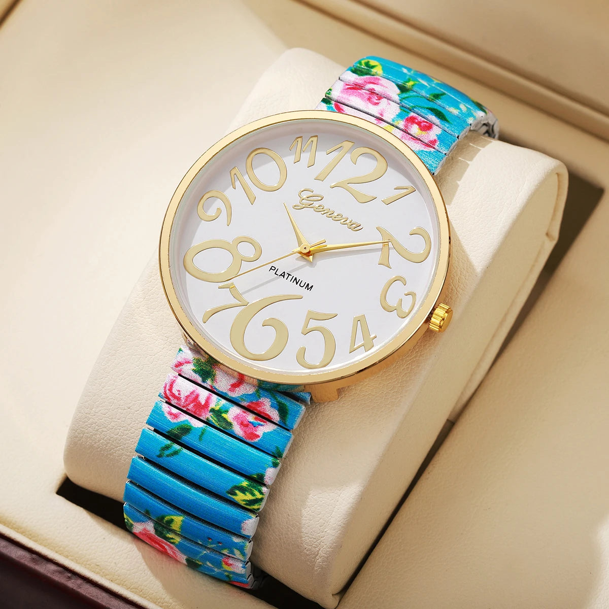 Women's Printed Elastic Band Watch Set