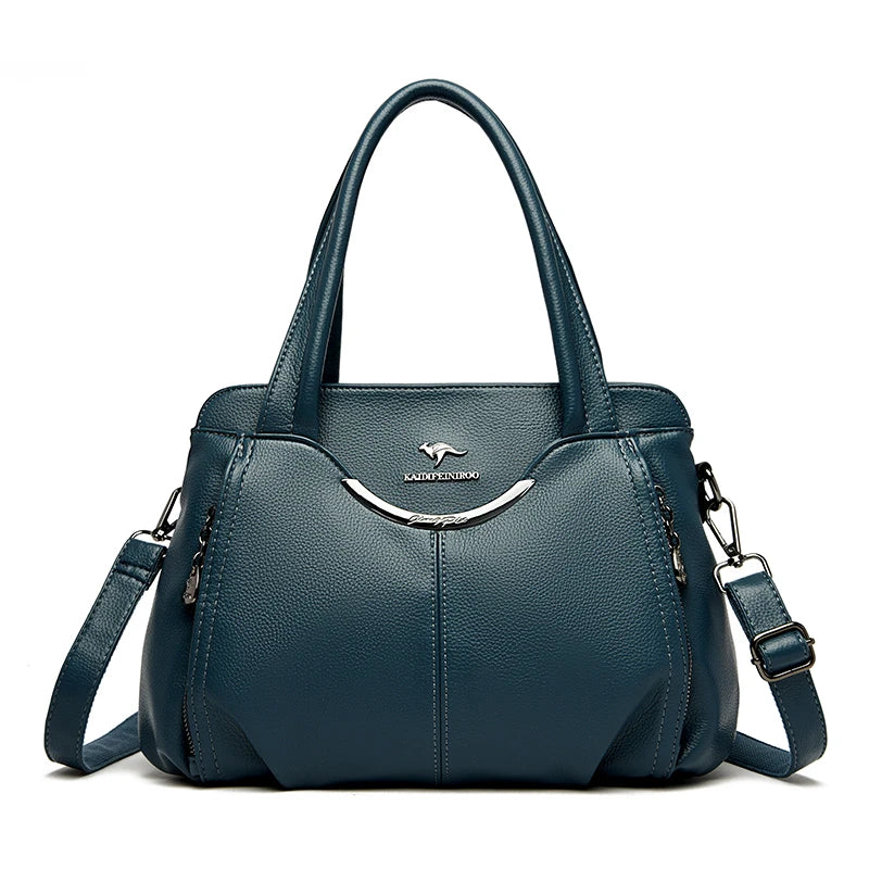Soft Leather Multi-Pocket Tote Bag