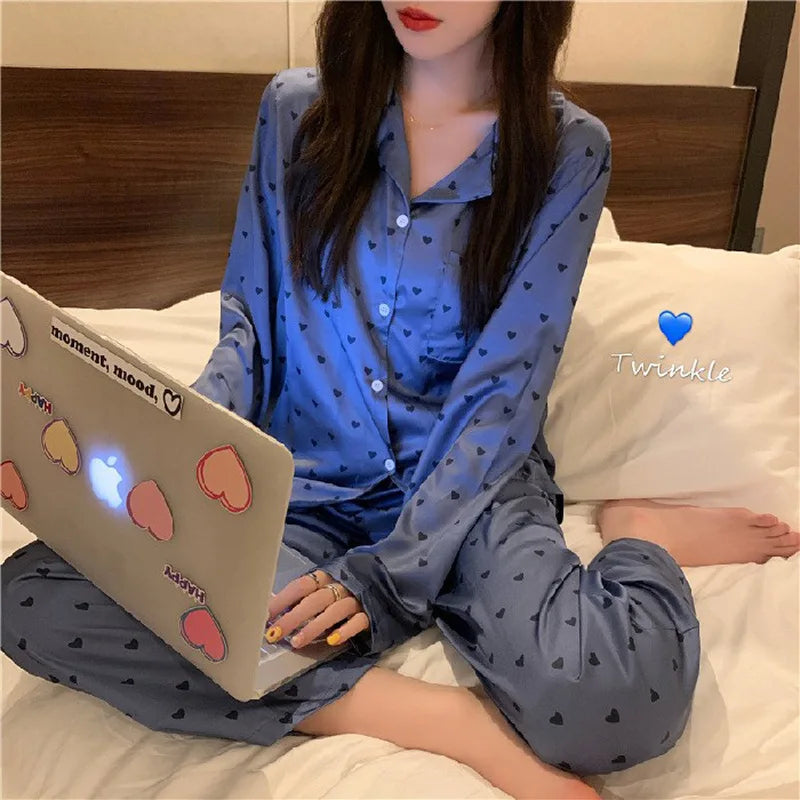 Women's Silk Print Cardigan Pajama Set