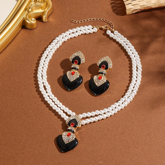 Enamel Pearl Bridal Jewelry Set