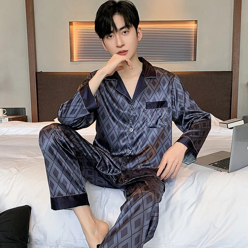 Men's Ice Silk Satin Pajama Set