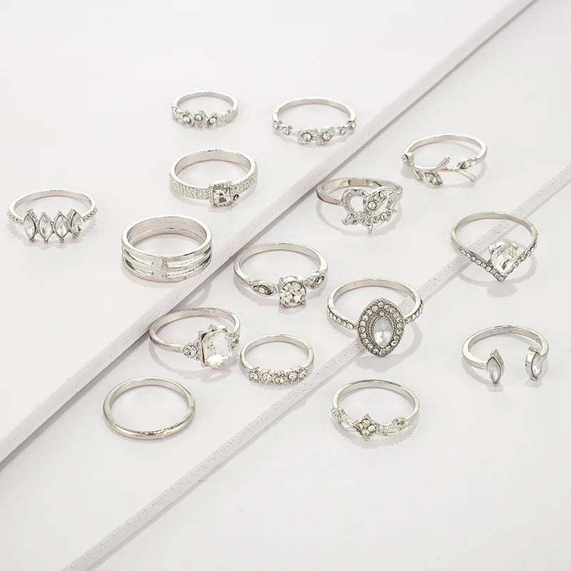 Women's Zircon Geometric Ring Set 15 Pcs