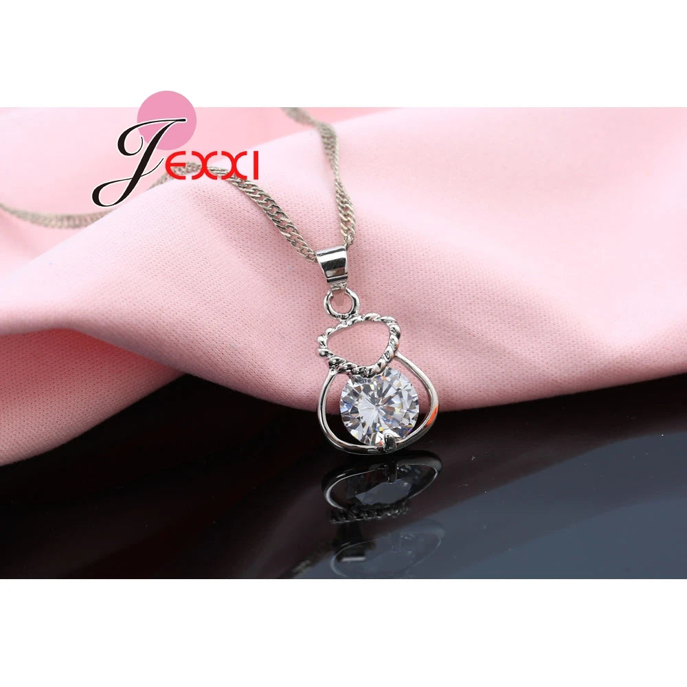 Silver Rhinestone Necklace Earring Set