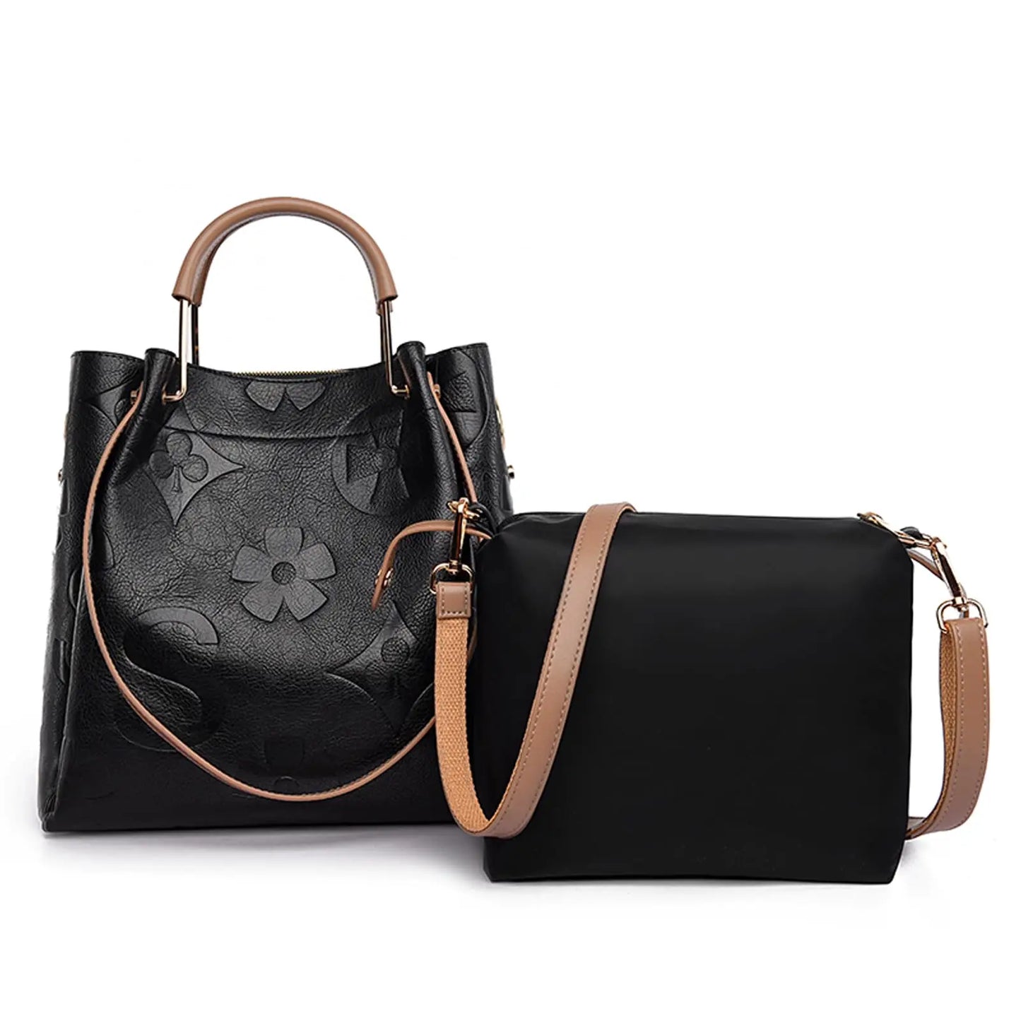 Women's Embossed Leather Bucket Tote Bag