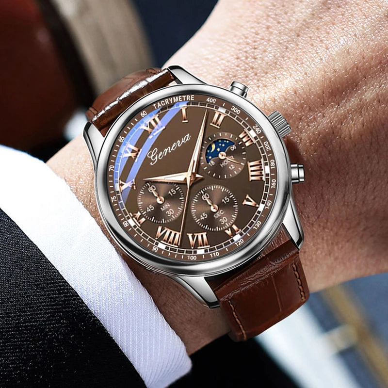 Men's Simple PU Leather Strap Quartz Watch