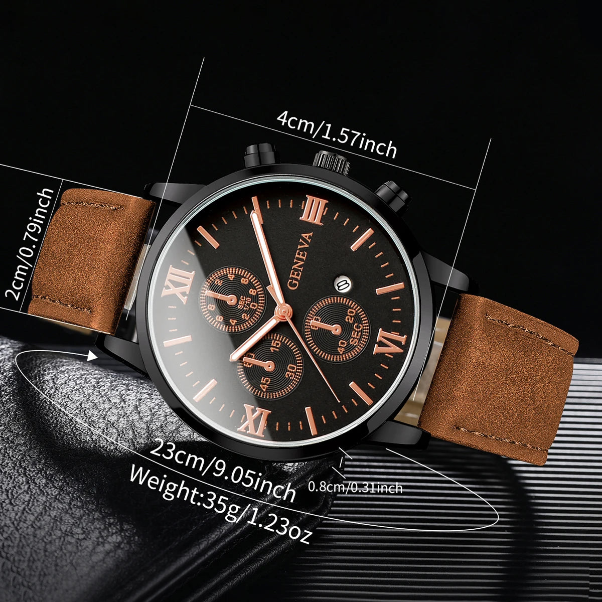 Unisex Leather Calendar Quartz Watch (1-2pcs)