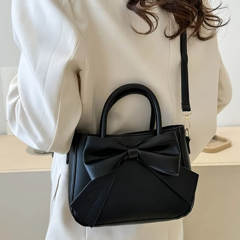 Black Bow Handbag with Gold Hardware