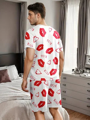 Men's Heart Print Summer Pajama Set