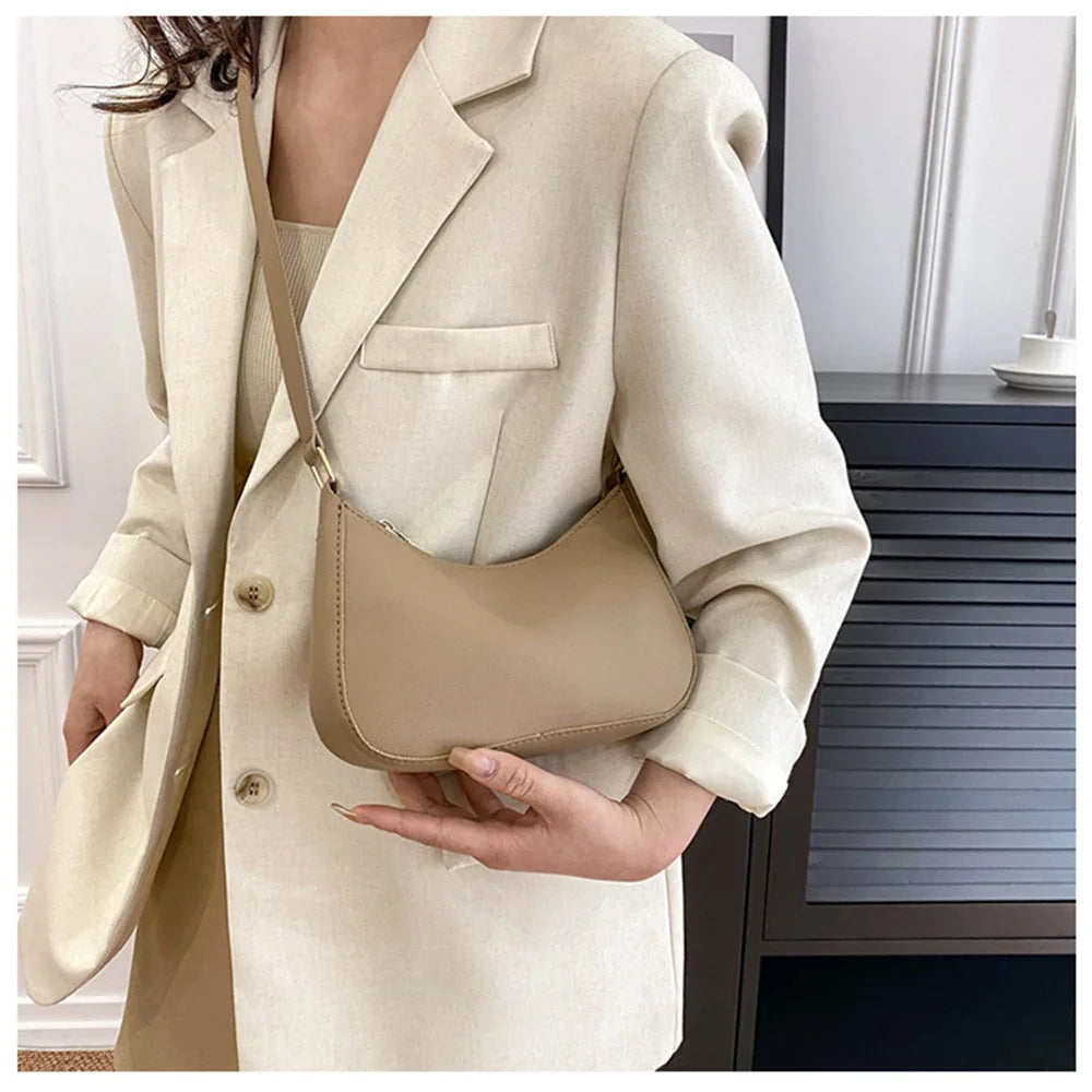 Solid PU Underarm Shoulder Bag
