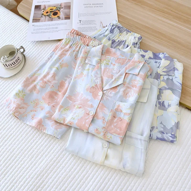 Women's Viscose Floral Short Sleeve Pajama Set